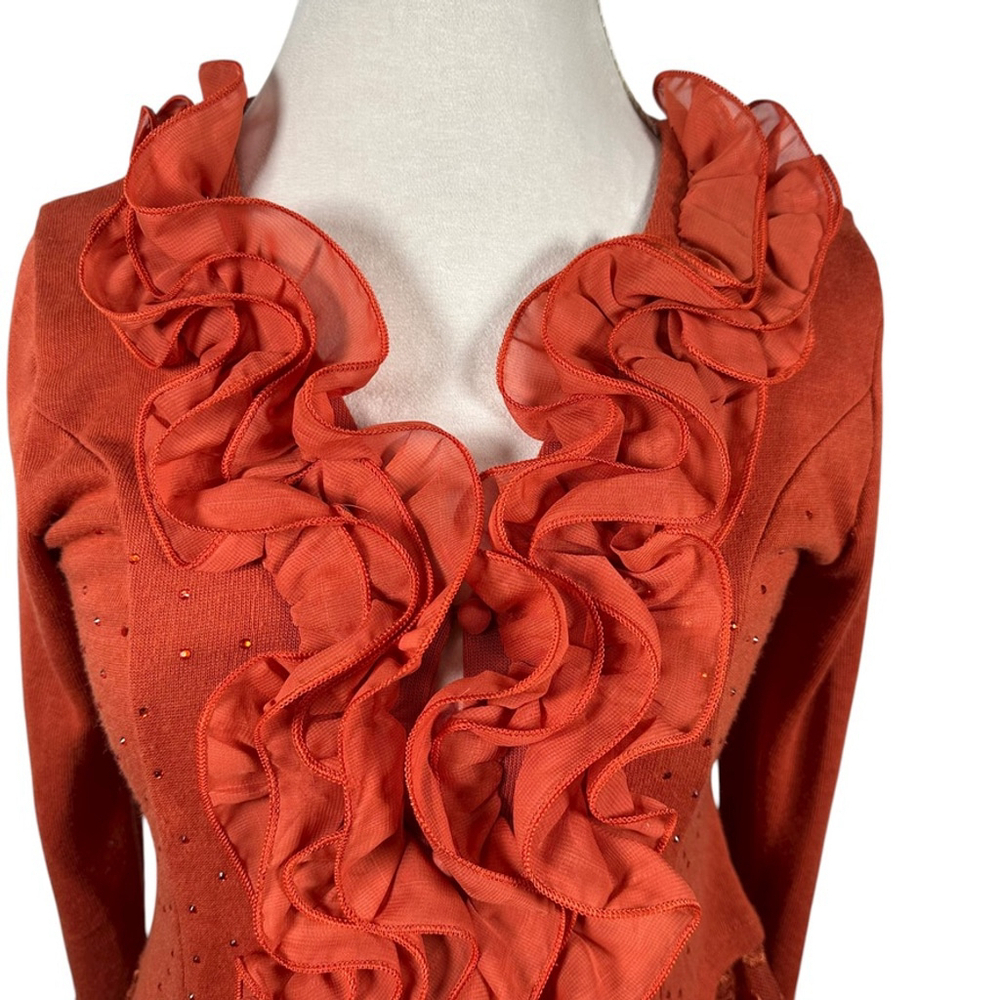 Pretty Angel Orange Button Cardigan Chiffon Ruffle Lace Beaded Cottage Size M - Picture 4 of 14